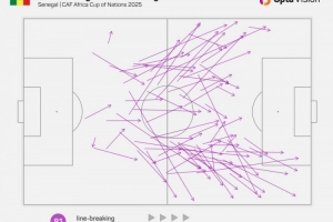盖耶非洲杯共计81次送出穿透防线传球,同期第二伊沃比仅60次