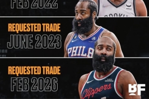 哈登想离队!美媒晒其四次申请交易图:这哥们在哪都不开心